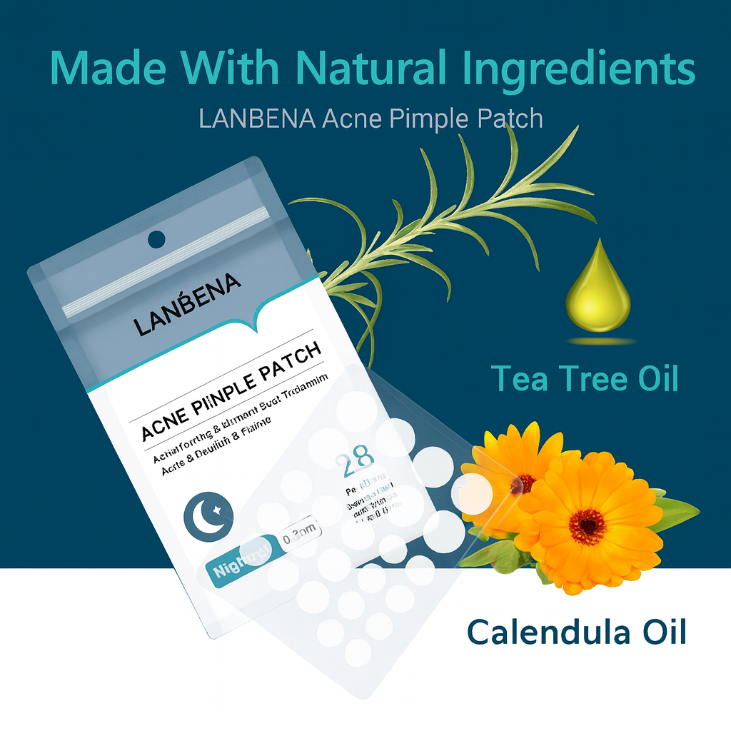 LANBENA Acne Pimple Patch packaging with tea tree oil and calendula oil 